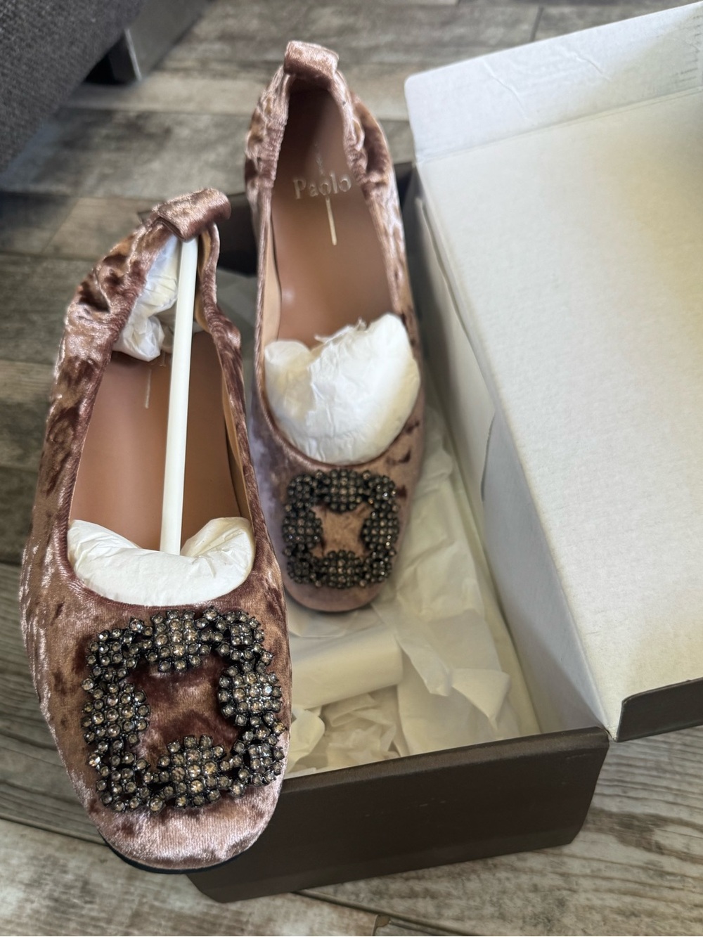 NEW Paolo Minax-L Mulberry Velvet Crystal Buckle Ballet Flats – Size 8M